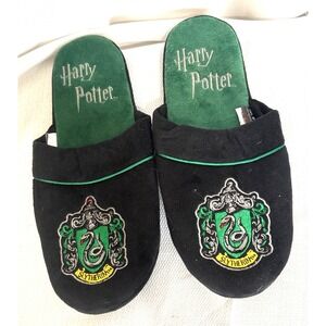 Harry Potter Slytherin House Slippers Black Green Embroidered Crest Unisex M/L